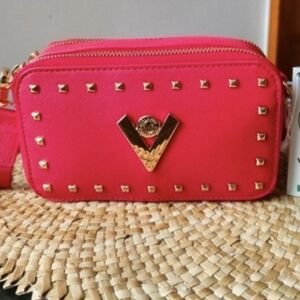 Valentino Hot Pink And Gold Studded Crossbody Camera Bag